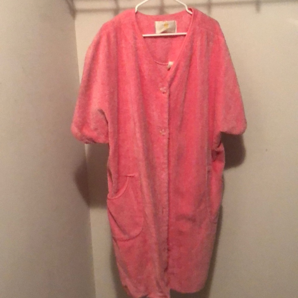 Pink terry cloth house coat